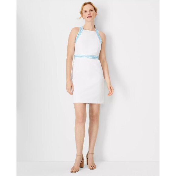 Ann Taylor Embroidered Halter Shift Dress 12 - Picture 1 of 4